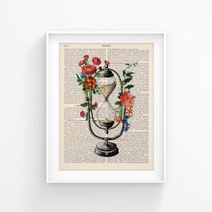 Hourglass Print, Vintage Flowers, Sand Clock, Sand Hourglass, Antique Hourglass image 4