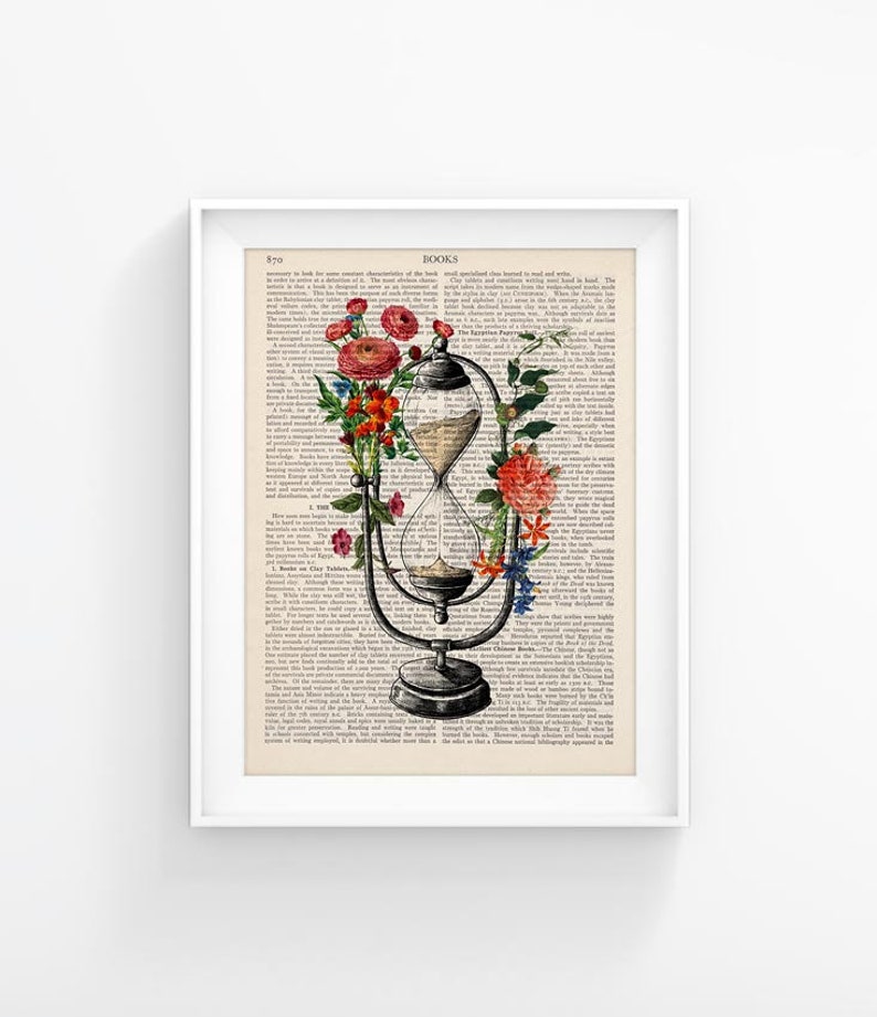 Hourglass Print, Vintage Flowers, Sand Clock, Sand Hourglass, Antique Hourglass image 4