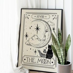 The Moon Tarot Card Print, Celestial Home Decor, Mystical Wall Art, Neutral Decor, Astrology Posters, Tarot Card, Celestial Print image 2