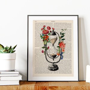 Hourglass Print, Vintage Flowers, Sand Clock, Sand Hourglass, Antique Hourglass image 1