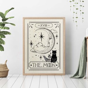 The Moon Tarot Card Print, Celestial Home Decor, Mystical Wall Art, Neutral Decor, Astrology Posters, Tarot Card, Celestial Print image 6