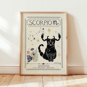 Impression personnalisée du zodiaque scorpion, impression céleste, cadeau pour un ami, idée cadeau d'anniversaire, art astrologique, signe astrologique, art mystique, carte de tarot