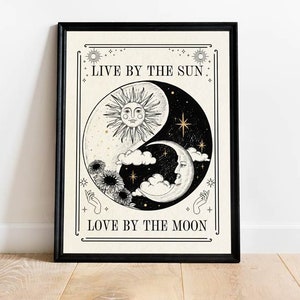 Live by the Sun Love by the Moon, Celestial Wall Prints, Mystical Art Print, Neutral Decor, Astrology Posters, Tarot Card, Boho Art