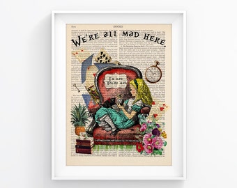 Alice In Wonderland Vintage Illustration Print Decorative Art Book Page Upcycled Page Print Wall decor Retro Poster Vintage Book print 085