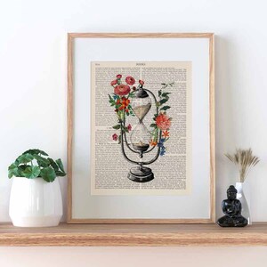 Hourglass Print, Vintage Flowers, Sand Clock, Sand Hourglass, Antique Hourglass image 5