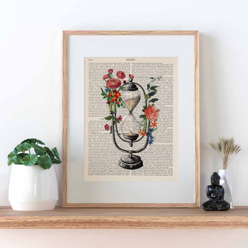 Hourglass Print, Vintage Flowers, Sand Clock, Sand Hourglass, Antique Hourglass image 5