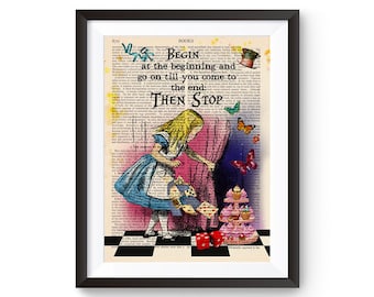 Alice In Wonderland Vintage Illustration Print Decorative Art Book Page Upcycled Page Print, Wall decor Retro Poster Vintage Book print 134