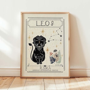 Personalized Zodiac Leo Print, Birthday Gift, Astrology Art, Star Sign, Mystical Art, Tarot Card, Celestial Print, Gift for friend