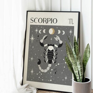 Impression zodiaque scorpion, signe astrologique, décoration bohème, art mystique, carte de tarot, impression céleste, cadeau pour un ami, idée cadeau d'anniversaire, art astrologique