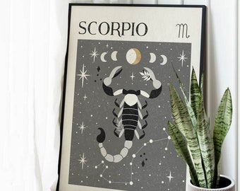 Sternzeichen Skorpion Print, Sternzeichen, Boho Dekor, mystische Kunst, Tarot Karte, Celestial Print, Geschenk für Freund, Geburtstag Geschenkidee, Astrologie Art