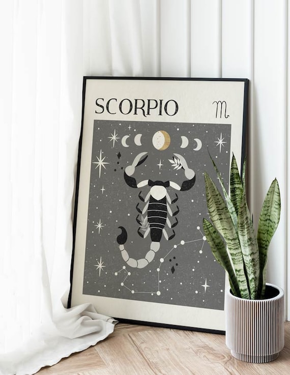 Zodiac Scorpio Print, Star Sign, Boho Decor, Mystical Art, Tarot Card, Celestial Print, Gift for friend, Birthday gift idea, Astrology Art