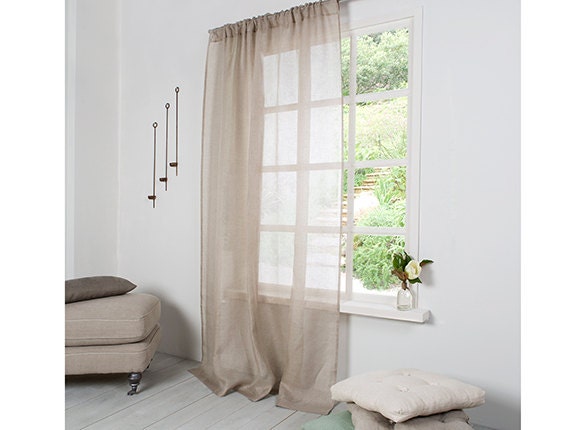 Natural Linen Curtain-Curtain-Sheer Linen Panel Curtain with Rod pocket ''(10cm)width -Linen Panel - Width 67''(170cm)xCustom length