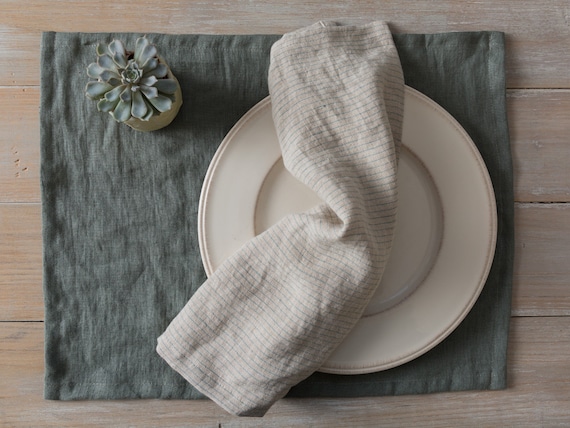 Linen napkins- Striped linen napkins-Washed striped linen napkins 16.5’’x16.5’’(42x42cm)-Linen table-cloth napkins