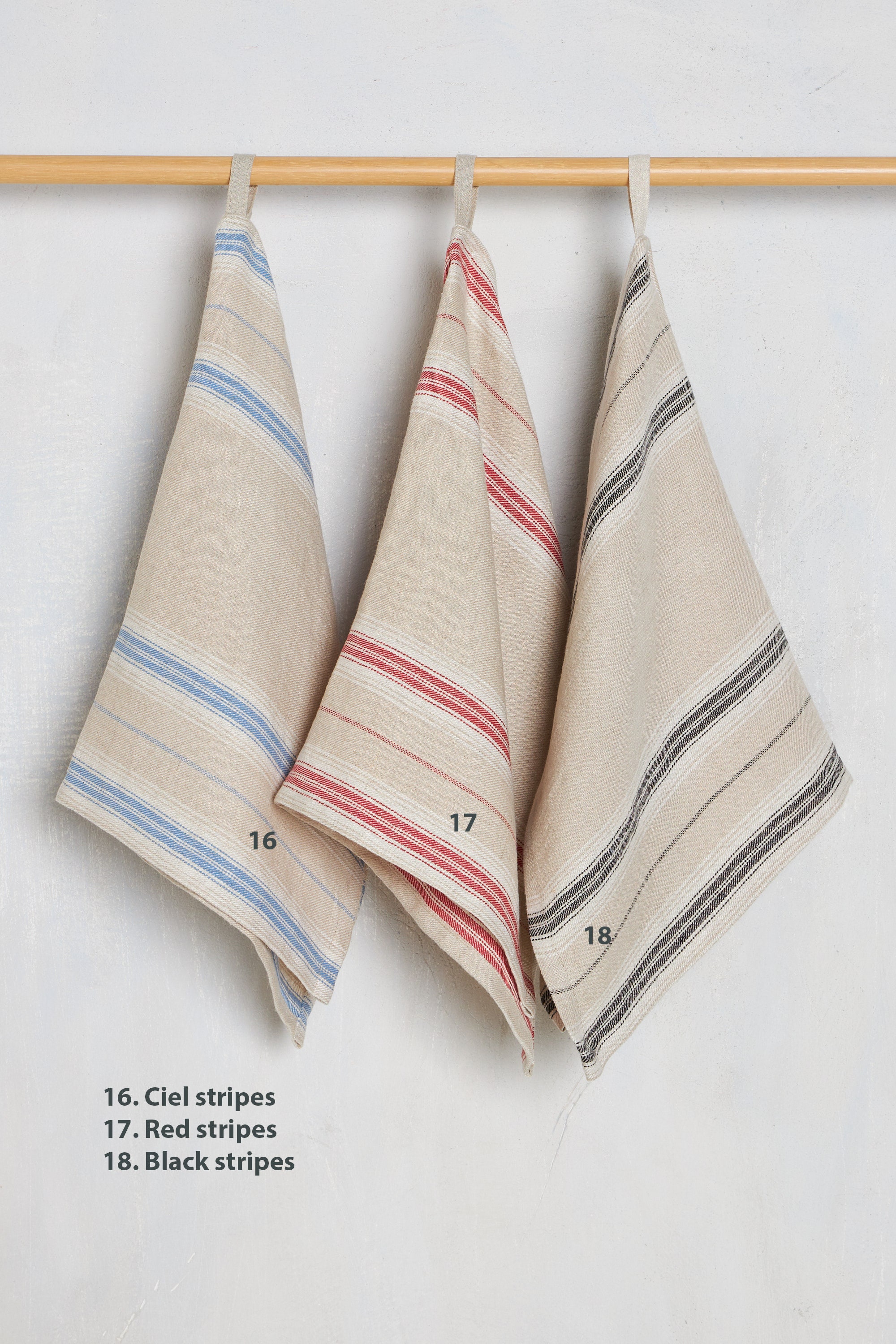 Heavy Linen Christmas Tea Towels Various Stripes. Washed Linen