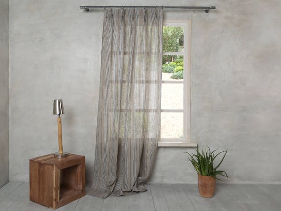 Linen Curtain-Linen Panel-Striped Linen panel-Linen Curtain with top tack pleat at the top. Width 28’’(after pleated)xCustom length.