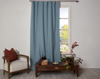 Rideau en lin - Panneau en lin - Gris canard grisâtre - Panneau en lin doublé drapé avec doublure noire - Largeur 132 cm (52 po.) x longueur personnalisée.