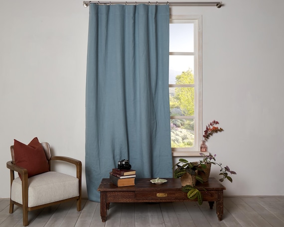 Linen Curtain-Linen Panel- Grayish duck  grey Linen drape-Lined Linen Panel with Black out lining-Width 52''(132cm)x Custom length.