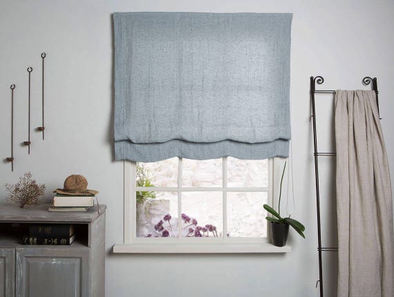Linen Roman Blind - Linen Roman shade-Roman Blind in Grey blue color-Hardware is Included - Made to Measure Roman Blind- Custom Roman Blind.
