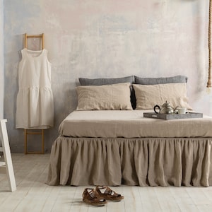 Linen bed skirt-Washed linen bed skirt-Ruffled linen bed skirt-Shabby chic linen bedskirt-Available in any sizes.