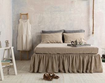 Linen bed skirt-Washed linen bed skirt-Ruffled linen bed skirt-Shabby chic linen bedskirt-Available in any sizes.