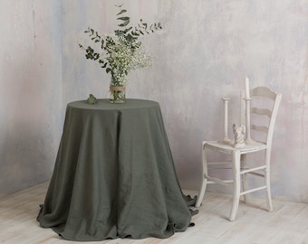 Nappe en lin-Nappe ronde en lin-Nappe ronde extra large vert sauge-Linge de table-Nappe-Nappe en lin lavé.