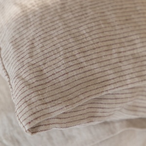 Linen pillowcases-Linen pillow cover-Set of two linen pillowcases-Natural Flax with bordo stripes linen pillowcases-Available in any sizes