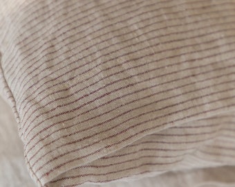 Fundas de almohada de lino - Funda de almohada de lino - Juego de dos fundas de almohada de lino - Fundas de almohada de lino natural con rayas burdeos - Disponibles en cualquier tamaño