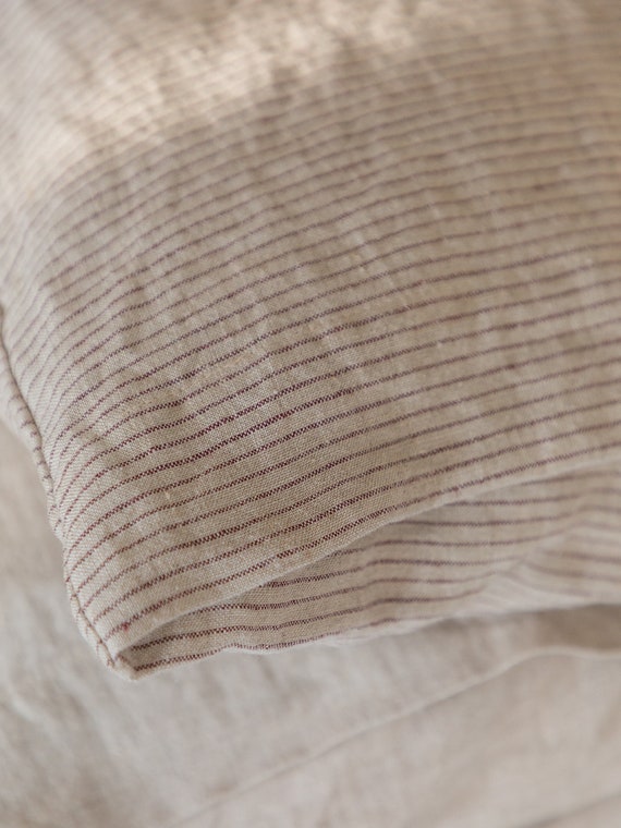 Linen pillowcases-Linen pillow cover-Set of two linen pillowcases-Natural Flax with bordo stripes linen pillowcases-Available in any sizes