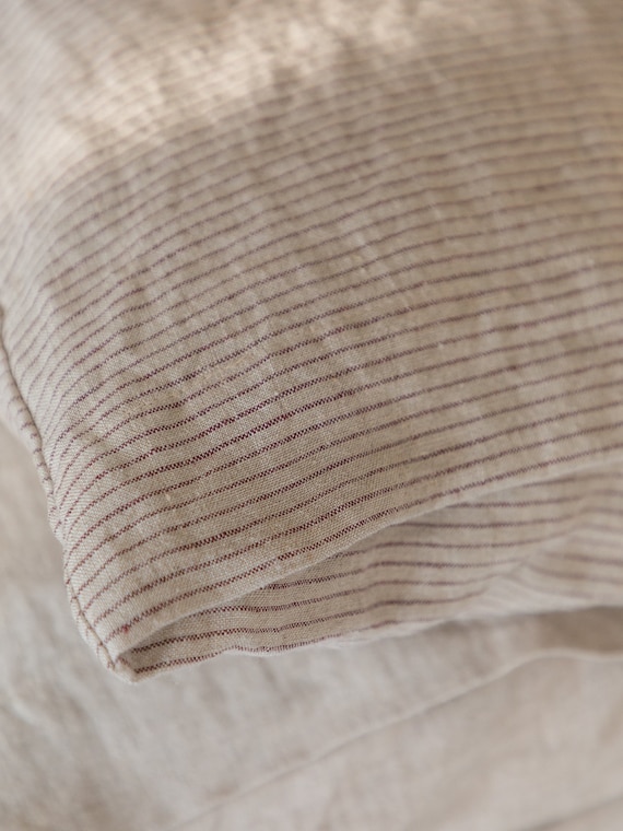 Linen pillowcases-Linen pillow cover-Set of two linen pillowcases-Natural Flax with bordo stripes linen pillowcases-Available in any sizes