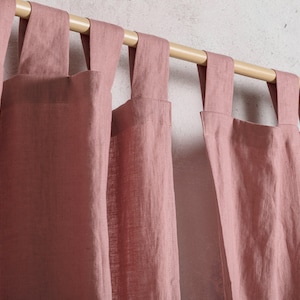 Linen Curtain-Linen Panel-Linen drape in Canyon rose/Woodrose color-Washed Linen Curtains with loops-4&#39;&#39;-Width 55&#39;&#39;(140cm) xCust.length