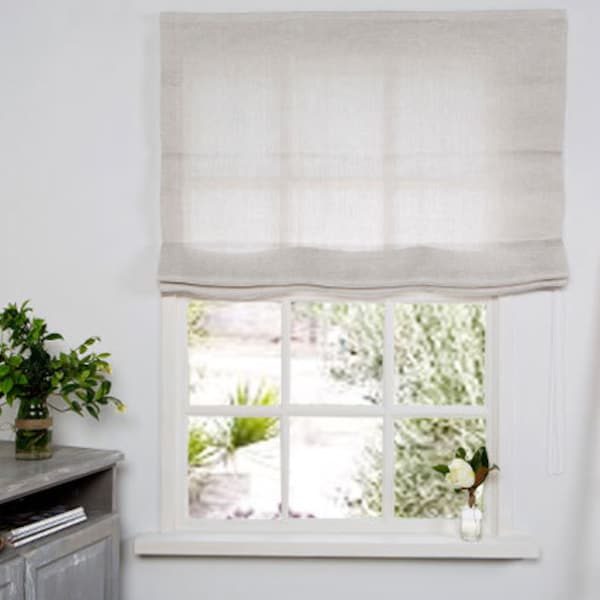 Linnen vouwgordijn - vouwgordijn - vouwgordijn in beige kleur - hardware is inbegrepen - handgemaakte linnen vouwgordijnen - op maat gemaakte vouwgordijn.