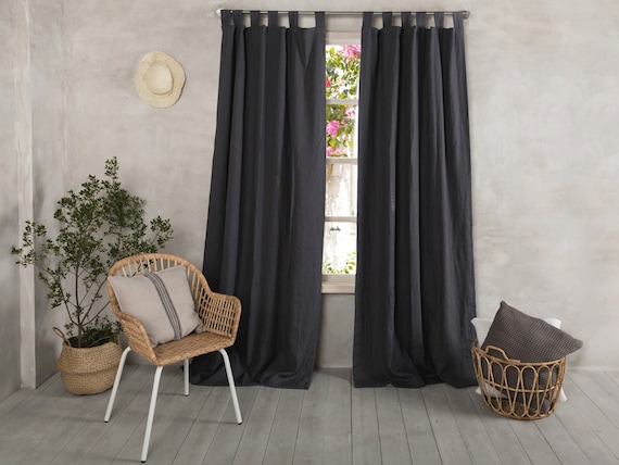 Linen Curtain-Linen Panel- Dark grey Linen drape-Lined Linen Panel with Black out lining-Width 52''(132cm)x Custom length.