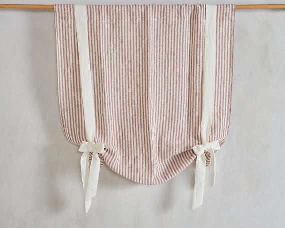 Linen Curtain-Washed linen Valance- with white ties. Tie Up Valance-Rustic French farmhouse Valance-Window Treatment''Farmhouse Decor"