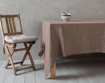 Linen tablecloth-Linen table cloth in Mocha Brown -Table linens-Tablecloth-Washed Linen tablecloth  width 55''(140cm)xCustom lenght.