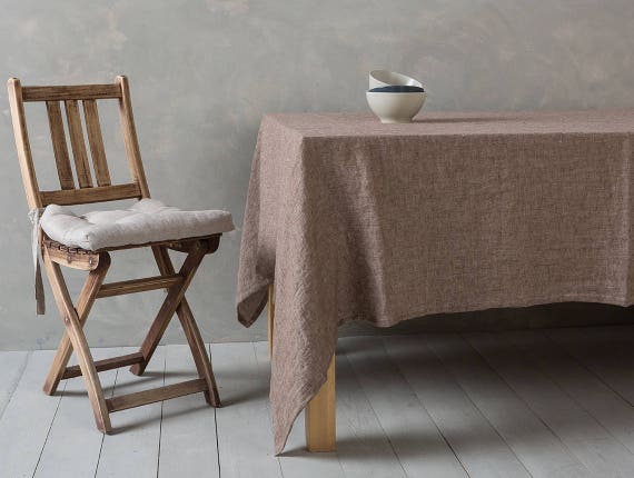 Linen tablecloth-Linen table cloth in Mocha Brown -Table linens-Tablecloth-Washed Linen tablecloth  width 55''(140cm)xCustom lenght.