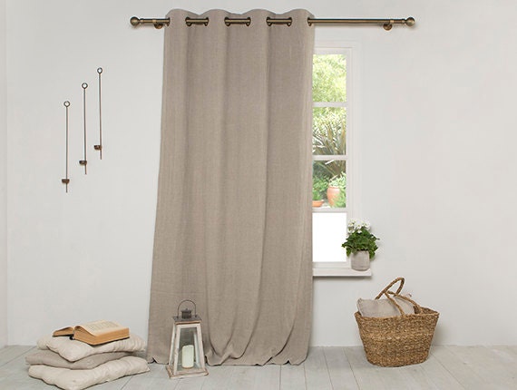 Linen Curtain-Linen Panel- Linen drape-Lined Linen Panel-Washed Linen Panel with Black out and bronze grommets-Width 53''x Custom length.
