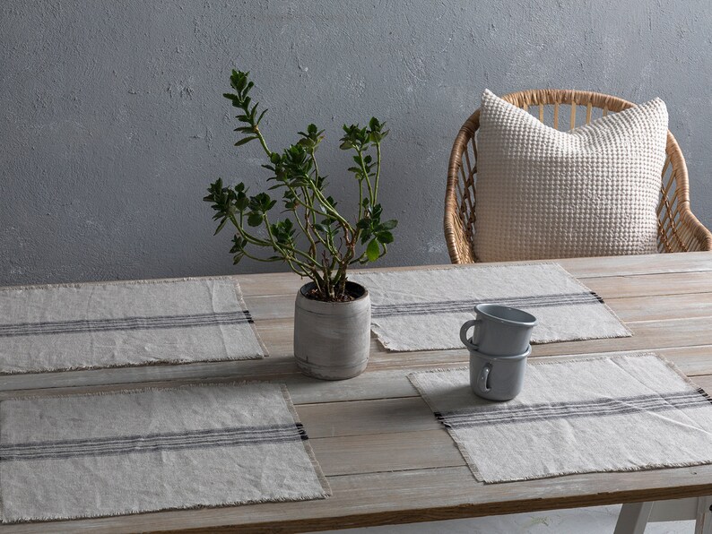 Linen Placemats Farmhouse Style Washed Linen Placemats Heavy Etsy