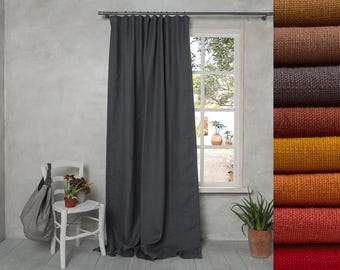 Linen Curtain-Linen Panel- Dark grey Linen drape-Lined Linen Panel with Black out lining-Width 52''(132cm)x Custom length.