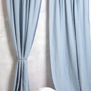 Linen Curtain-Linen Panel-Linen drape in Bluish grey/dusty blue color-Washed Linen Curtain-Rod pocket- 4&#39;&#39;-Width 55&#39;&#39;(140cm)x Cust.length