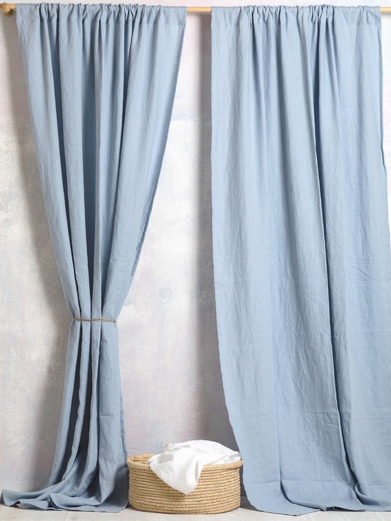 Linen Curtain-Linen Panel-Linen drape in Bluish grey/dusty blue color-Washed Linen Curtain-Rod pocket- 4''-Width 55''(140cm)x Cust.length