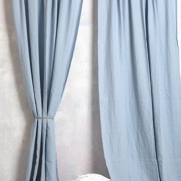 Linen Curtain-Linen Panel-Linen drape in Bluish grey/dusty blue color-Washed Linen Cunrtain-Rod pocket- 4''-Width 55''(140cm)xCust.length