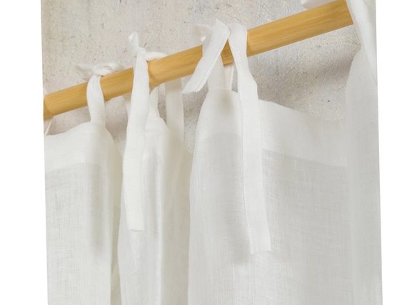 Linen curtains- Curtains-Linen Panels -Sheer Linen Curtains with ties top-Width 53''(135)xCust.length