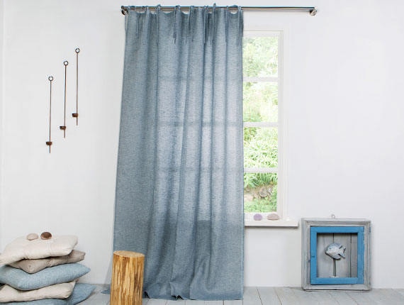 Linen Curtain-Linen Panel-Curtain-Linen Curtain grey blue with ties-Linen drape-Linen Panel-Custom length x 59''(150cm)