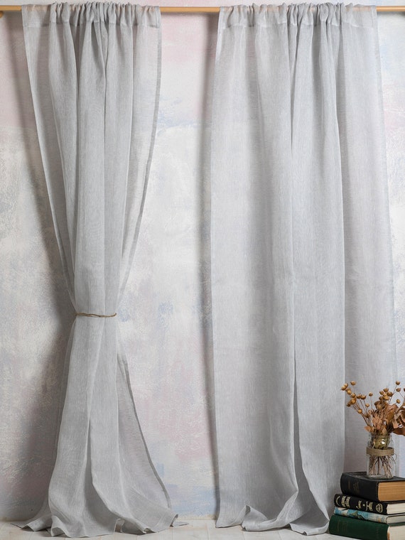 Linen curtains- Curtains-Linen Panels -Sheer Linen Curtains-Light grey color-A pair Linen Panels with Rod pocket-Width 67''(170)xCust.length