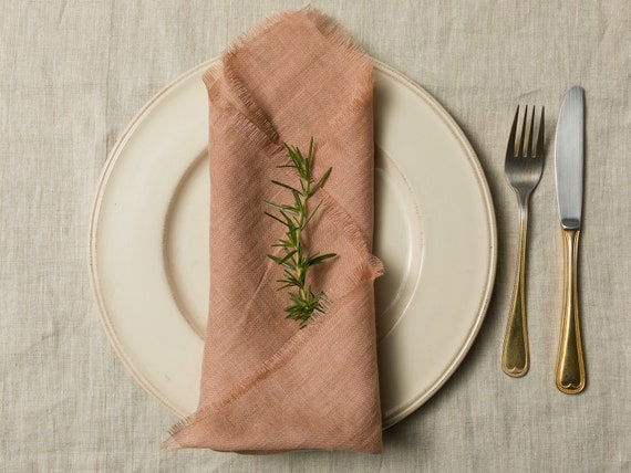 Sheer linen napkins with fringes. Wedding sheer linen napkins.Linen table-cloth napkins