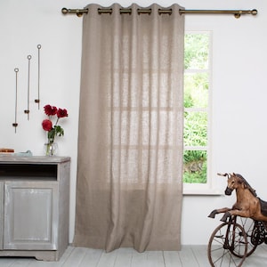 Linen Curtain Panel-Curtains-Natural Curtain-Washed Linen Window Panel- Window Curtain with Bronze Grommet -Custom length x 55&#39;&#39;(140cm)