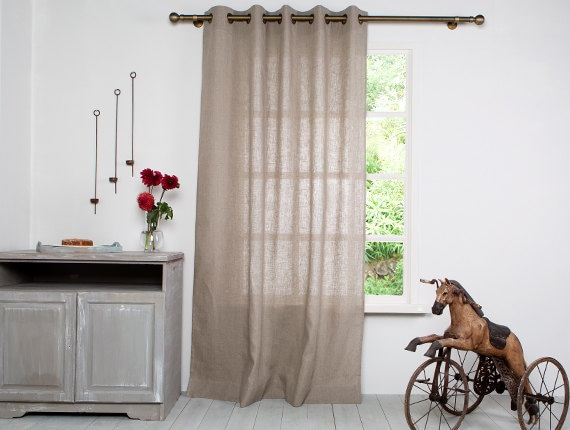 Linen Curtain Panel-Curtains-Natural Curtain-Washed Linen Window Panel- Window Curtain with Bronze Grommet -Custom length x 55''(140cm)