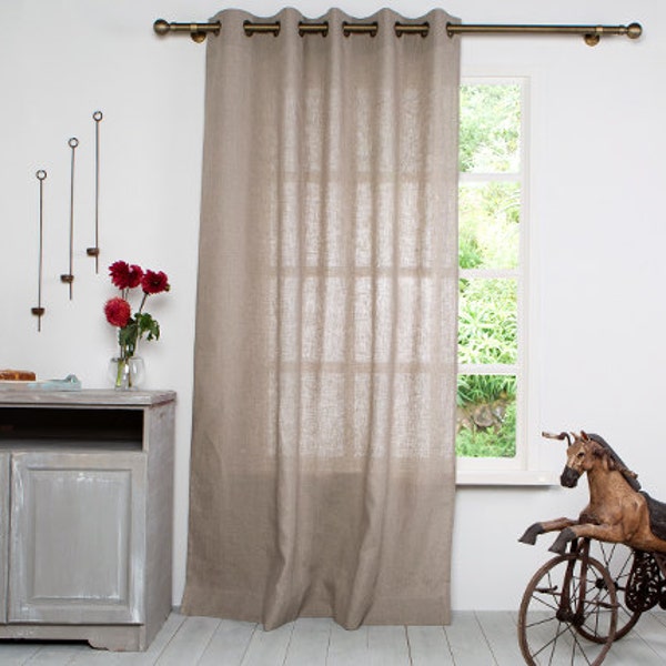 Linen Curtain Panel-Curtains-Natural Curtain-Washed Linen Window Panel- Window Curtain with Bronze Grommet -Custom length x 55''(140cm)