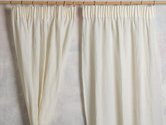 Linen Curtain Panel-Linen Panel in off white color- Washed Linen curtain with pencil pleated - Width 31’’ (78cm) x Custom length.