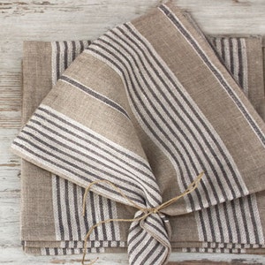 Linen Napkins,Set of 4-6-8 napk. Natural napkins with thin stripes in white and grey. 16.5x16.542x42cm . image 4
